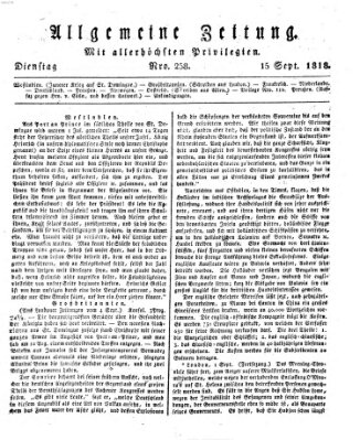 Allgemeine Zeitung Dienstag 15. September 1818