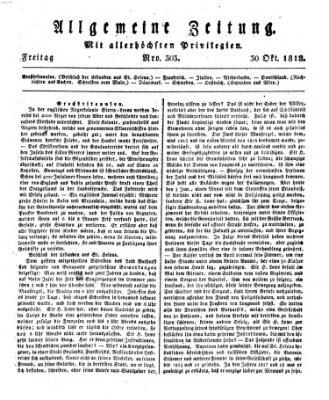 Allgemeine Zeitung Freitag 30. Oktober 1818