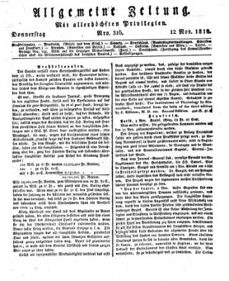 Allgemeine Zeitung Donnerstag 12. November 1818