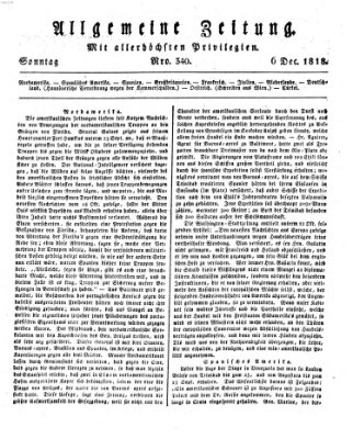 Allgemeine Zeitung Sonntag 6. Dezember 1818