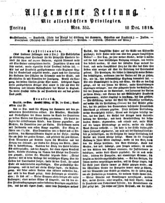 Allgemeine Zeitung Freitag 18. Dezember 1818