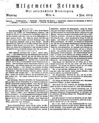 Allgemeine Zeitung Montag 4. Januar 1819