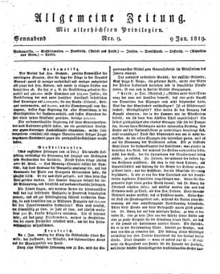 Allgemeine Zeitung Samstag 9. Januar 1819