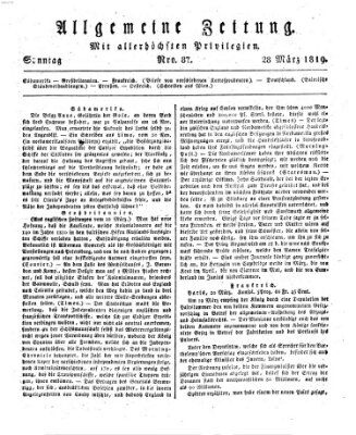 Allgemeine Zeitung Sonntag 28. März 1819