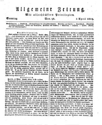 Allgemeine Zeitung Sonntag 4. April 1819