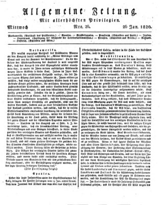 Allgemeine Zeitung Mittwoch 26. Januar 1820