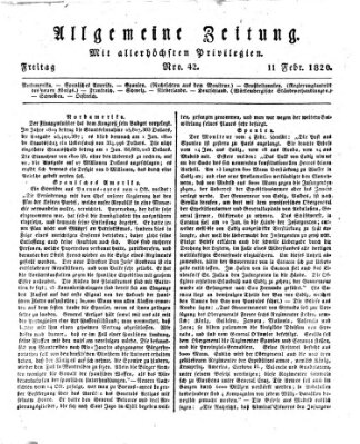 Allgemeine Zeitung Freitag 11. Februar 1820
