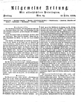 Allgemeine Zeitung Freitag 18. Februar 1820