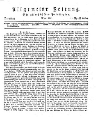 Allgemeine Zeitung Dienstag 11. April 1820