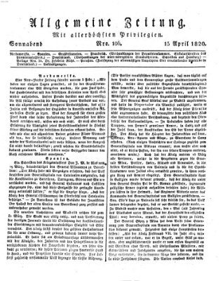 Allgemeine Zeitung Samstag 15. April 1820