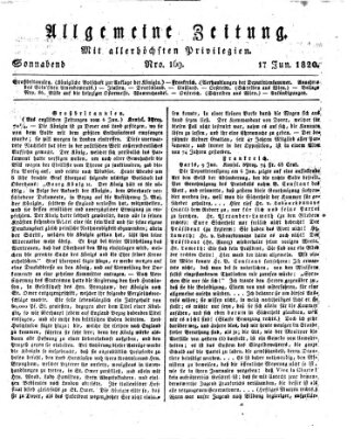 Allgemeine Zeitung Samstag 17. Juni 1820