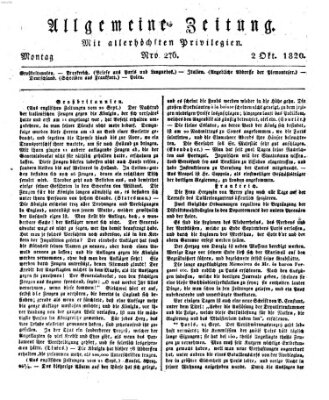 Allgemeine Zeitung Montag 2. Oktober 1820