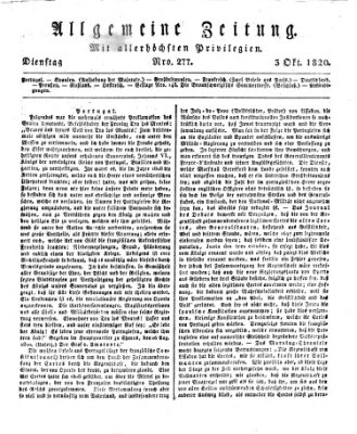 Allgemeine Zeitung Dienstag 3. Oktober 1820