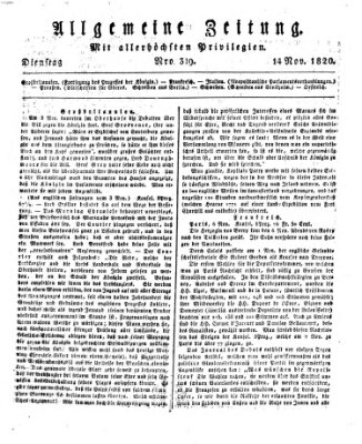 Allgemeine Zeitung Dienstag 14. November 1820