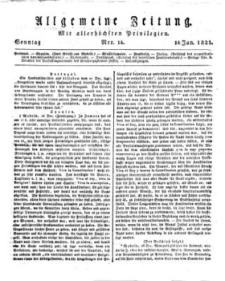 Allgemeine Zeitung Sonntag 14. Januar 1821