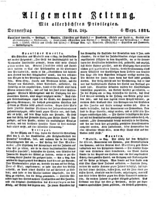 Allgemeine Zeitung Donnerstag 6. September 1821