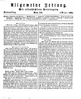 Allgemeine Zeitung Donnerstag 5. September 1822