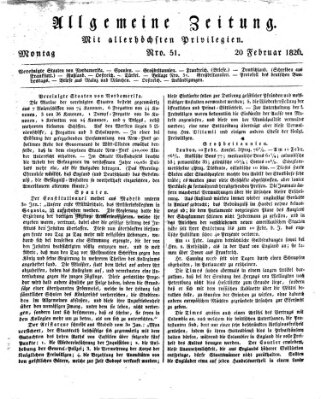 Allgemeine Zeitung Montag 20. Februar 1826