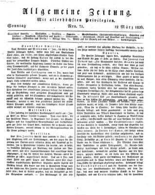 Allgemeine Zeitung Sonntag 12. März 1826