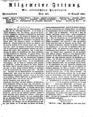 Allgemeine Zeitung Samstag 25. August 1827