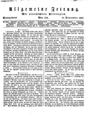 Allgemeine Zeitung Samstag 15. September 1827