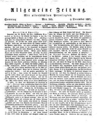 Allgemeine Zeitung Sonntag 9. Dezember 1827