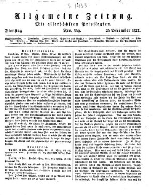 Allgemeine Zeitung Dienstag 25. Dezember 1827