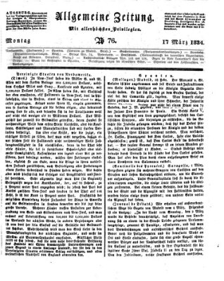 Allgemeine Zeitung Montag 17. März 1834