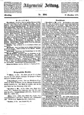Allgemeine Zeitung Dienstag 21. Oktober 1851