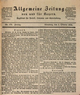 Allgemeine Zeitung von und für Bayern (Fränkischer Kurier) Freitag 3. Oktober 1834