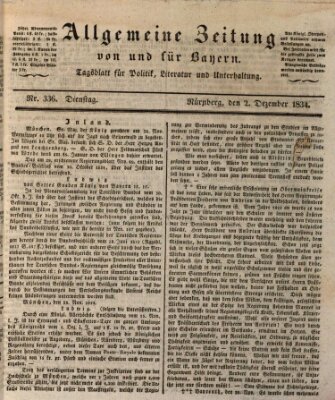 Allgemeine Zeitung von und für Bayern (Fränkischer Kurier) Dienstag 2. Dezember 1834
