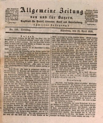 Allgemeine Zeitung von und für Bayern (Fränkischer Kurier) Dienstag 28. April 1835