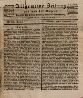 Allgemeine Zeitung von und für Bayern (Fränkischer Kurier) Freitag 6. November 1835