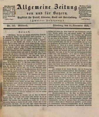 Allgemeine Zeitung von und für Bayern (Fränkischer Kurier) Mittwoch 11. November 1835