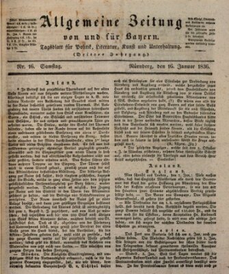 Allgemeine Zeitung von und für Bayern (Fränkischer Kurier) Samstag 16. Januar 1836