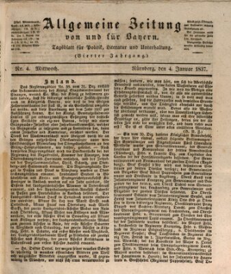 Allgemeine Zeitung von und für Bayern (Fränkischer Kurier) Mittwoch 4. Januar 1837