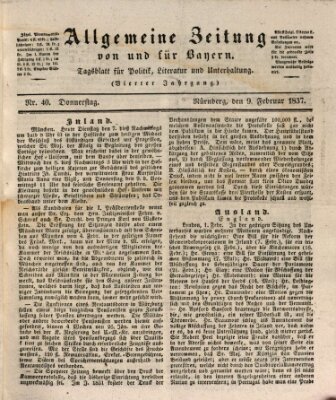 Allgemeine Zeitung von und für Bayern (Fränkischer Kurier) Donnerstag 9. Februar 1837