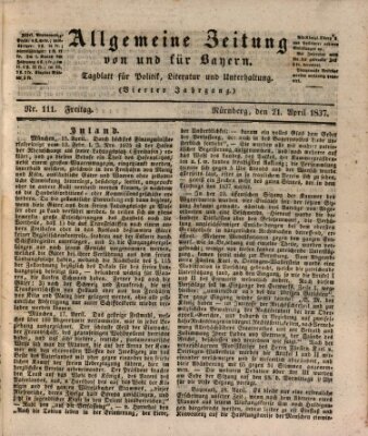 Allgemeine Zeitung von und für Bayern (Fränkischer Kurier) Freitag 21. April 1837