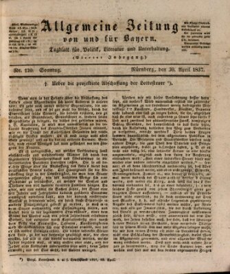 Allgemeine Zeitung von und für Bayern (Fränkischer Kurier) Sonntag 30. April 1837