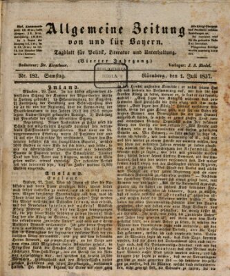 Allgemeine Zeitung von und für Bayern (Fränkischer Kurier) Samstag 1. Juli 1837