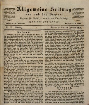 Allgemeine Zeitung von und für Bayern (Fränkischer Kurier) Montag 29. Januar 1838
