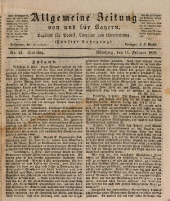 Allgemeine Zeitung von und für Bayern (Fränkischer Kurier) Sonntag 11. Februar 1838