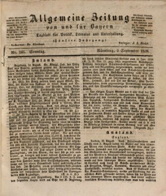 Allgemeine Zeitung von und für Bayern (Fränkischer Kurier) Sonntag 2. September 1838