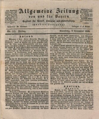 Allgemeine Zeitung von und für Bayern (Fränkischer Kurier) Freitag 9. November 1838