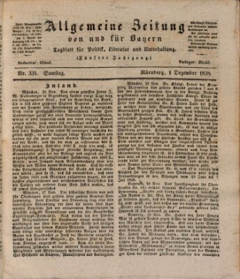 Allgemeine Zeitung von und für Bayern (Fränkischer Kurier) Samstag 1. Dezember 1838