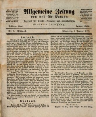 Allgemeine Zeitung von und für Bayern (Fränkischer Kurier) Mittwoch 2. Januar 1839
