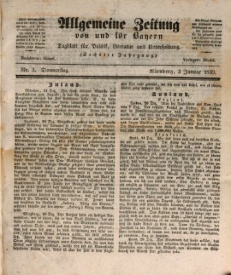 Allgemeine Zeitung von und für Bayern (Fränkischer Kurier) Donnerstag 3. Januar 1839