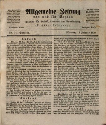 Allgemeine Zeitung von und für Bayern (Fränkischer Kurier) Sonntag 3. Februar 1839