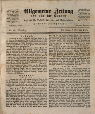 Allgemeine Zeitung von und für Bayern (Fränkischer Kurier) Samstag 9. Februar 1839