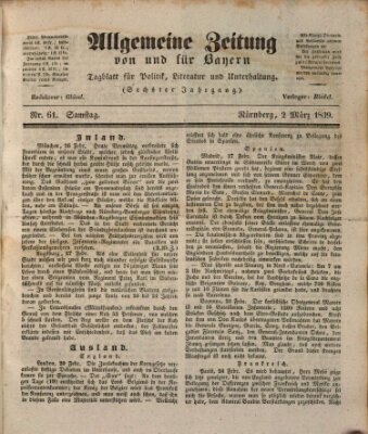 Allgemeine Zeitung von und für Bayern (Fränkischer Kurier) Samstag 2. März 1839